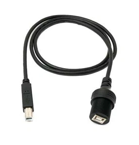 USB 2.0 Cable 100 CM Type B Plug To Socket Bulkhead Waterproof IN Black - Zdjęcie 1 z 4