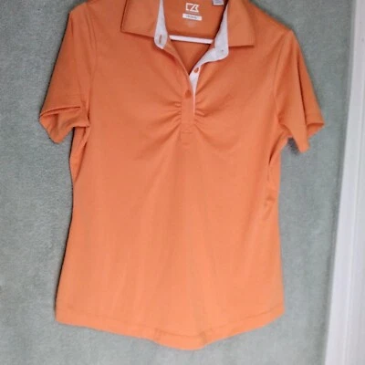 Camisa polo feminina Cutter & Buck CB DryTec tamanho M laranja manga curta pulôver - Imagem 1 de 4