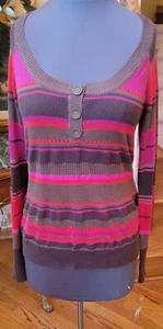 NWT $70 DKNY JEANS COTTON LONG SLEEVE STRIPED PINK BROWN PULLOVER SWEATER XL - Picture 1 of 8