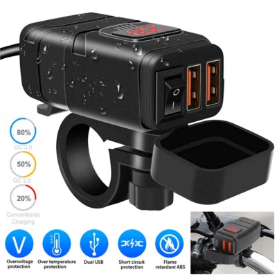 Cargador rápido USB doble para motocicleta 12V QC3.0 adaptador de enchufe para manillar impermeable - Imagen 1 de 4
