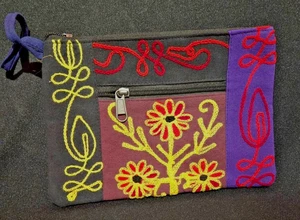 ARMBAND GELDBÖRSE Handarbeit in NEPAL BESTICKT BLUME AUSSEN REISSVERSCHLUSS TASCHE - Bild 1 von 12