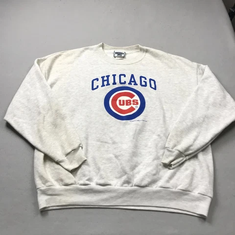 VINTAGE Chicago Cubs Sweater Mens 2XL XXL Gray Crewneck Lee Pullover MLB Logo Cover