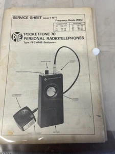 PYE POCKETPHONE 70 TYPES PF2AMB ISSUE 1 1971 VINTAGE - Picture 1 of 1