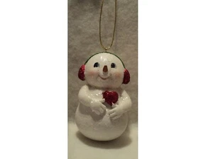 KSA "GLITTERED CHUBBY SNOWMAN ORNAMENT ~ EARMUFFS ~ CUTE - Picture 1 of 1