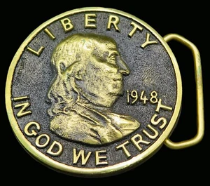 1948 Franklin Half Dollar Coin Heritage Mint Vintage Belt Buckle - Picture 1 of 4