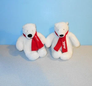 Chubby 6" Coke Coca-Cola Stuffed Bean Plush Polar Bear Buddies Pair w/ Scarf - Picture 1 of 2