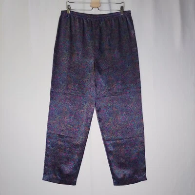 Victorias Secret Gold Label 90s Vtg Sleep Pants Small Satin Purple Paisley - Image 1 of 4