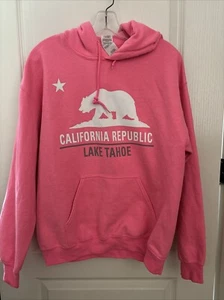 Felpa con cappuccio California Republic donna rosa medio orsetto logo Lake Tahoe pullover usata in ottime condizioni - Foto 1 di 10