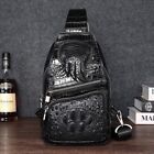 Top Cow leather Men's Sling Backpack, New Crocodile Pattern Crossbody Bag Black
