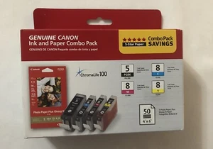 Canon Ink And Paper Combo Pack  5 Black, 8 Cyan, 8 Magenta, 8 Yellow  - Picture 1 of 5
