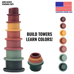 Toy Stacking Cups. Waterproof Silicone. Soft Toys for Toddlers Early Education - Picture 1 of 6