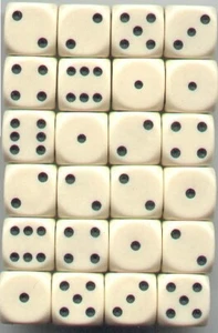 NEW Dice Set of 24 D6 -14 mm Opaque Ivory w/black Ink - Picture 1 of 1