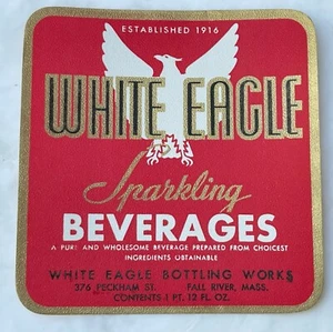 Vintage Unused White Eagle Sparkling Beverages Fall River, Mass. Soda Label - Picture 1 of 2