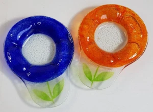 Art Glas Dessertschale Fused Glas Blume Eis-Schale Schmelzglas Set Blau Orange - Bild 1 von 8