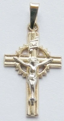ORO AMARILLO + BLANCO 14K - DIJE CRUZ CRUCIFIJO Foto 1 de 4