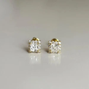 2.20 Ct Round Lab Created Diamond Women's Stud Earrings 14K Yellow Gold Plated - Picture 1 of 5