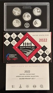 American Women Quarters 2022 Silver Proof Set - 22WS - 5 Quarters with Box & COA - Picture 1 of 2
