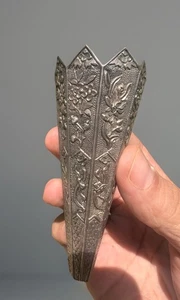 ANTIQUE CHINESE STERLING SILVER PIERCED LEAF HOLDER - Picture 1 of 10