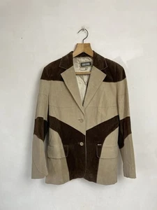 Chaqueta Blazer FIORELLI Vintage Gamuza Marrón Beige UK12-14 Patchwork Hippie Retro - Imagen 1 de 7