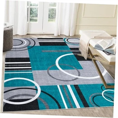 Washable Rug 5x7 Abstract Circles Area Rugs Non Slip Floor Carpet Contemporary  - Image 1 of 4