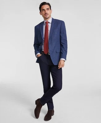 Blazer Abrigo Deportivo Michael Kors Para Hombre Calce Clásico 46 R Azul Marino A Cuadros Foto 1 de 4