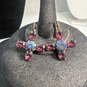 BEAUTIFUL KIRKS FOLLY BRASSTONE AB PURPLE CRYSTAL RHINESTONE LEVERBACK EARRINGS - Picture 1 of 4
