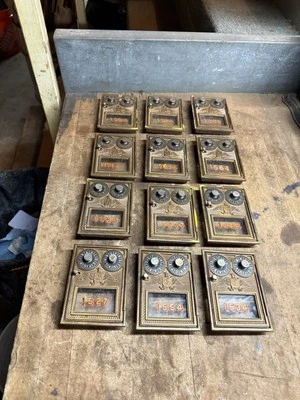 Corbin Post Office Brass Eagle U.S Mail Box Double Combination Lock Doors 12 Lot - Image 1 of 4