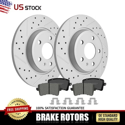 Rear Drilled Brake Rotors & Ceramic Pads Set for Audi A4 A5 Quattro Allroad Q5 - Image 1 of 4