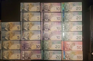 Canadian 5s, 10s, 20s, 50, & 100 Dollar Bills. Total: $370 - Picture 1 of 6