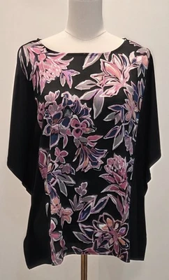 NWT Bob Mackie Wearable Art Woman's Medium Pink Black Floral Tunic Kimono Sleeve - Изображение 1 из 4