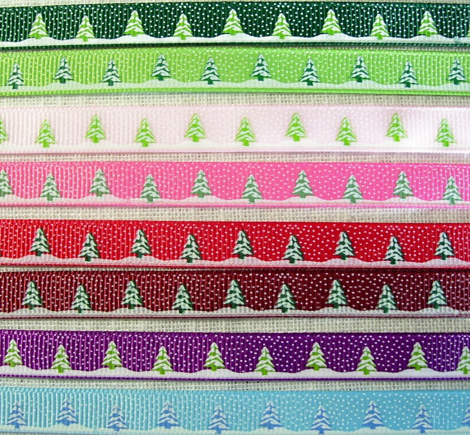 NOËL SAPINS Sous la NEIGE ** 10 mm ** RUBAN GROS GRAIN - Au choix Vendu au mètre - Image 1 of 1