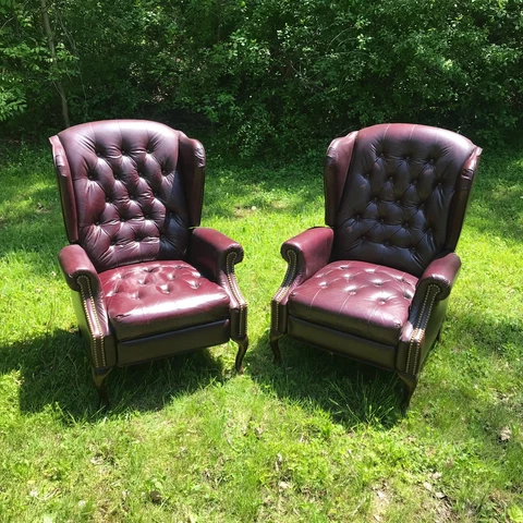 Pair of Chesterfield Leather Recliner Wingback Chairs Cover