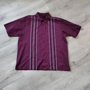 VINTAGE Geoffrey Beene Button Up Shirt XL Purple Black Short Sleeve Retro Mens