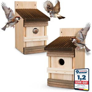2x Holz Vogel Nistkasten zum Aufhängen Vogelhaus Nisthaus Nisthöhle wetterfest - Bild 1 von 8