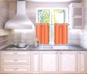 Faux Silk Semi Sheer See Through Window Kitchen Tier Curtain Panels 2PC N29 - Picture 1 of 26