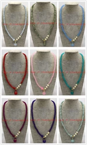 Natural 6mm Multicolor Gems 8-9mm White Pearl Round Beads Pendant Necklace 18" - Picture 1 of 134