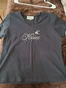 Christine Alexander Bling kisses Black shirt Sz XL nwot - Picture 1 of 3