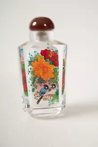Botella pintada al revés (B8C) japonesa asiática (JSF6) Fuji pájaros flores vidrio - Imagen 1 de 8