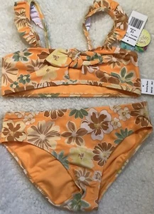 Girls 2 Piece Swimsuit NWT Size 12, UPF 50 , Breaking Waves, Bikini, Orange - Picture 1 of 6