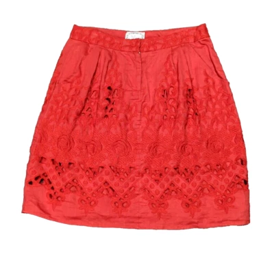 Saia Baraschi 100% Linho Bordado Ilhós Curta Tamanho 6 Bolsos Forrada Casual - Imagem 1 de 4