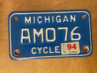 1994 Michigan License Plate Motorcycle # AM 076