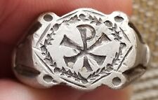 Ancient Roman Empire Chi Rho Christogram Divine Symbol Legionary Silver Ring