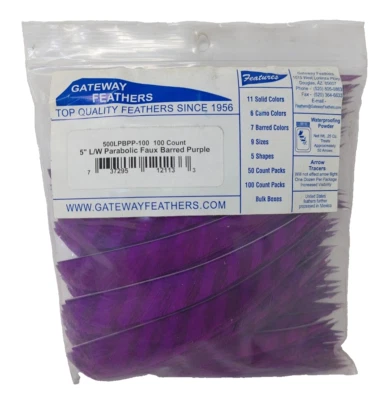 100 Pack Gateway Feathers 5" Left Wing: Parabolic Faux Barred Purple 500LPBPP - Image 1 of 3