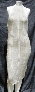 MISSGUIDED Ivory Metallic Gold Sweater Knit Halter Body Con Midi Dress US 8 M - Picture 1 of 6
