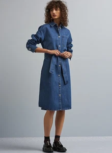 Kowtow Contemporary Shirt Dress size XS blue denim long sleeve sash belt - Picture 1 of 14