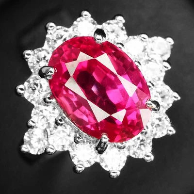 Delicados anillos de oro blanco de plata de ley 925 con zafiro Padparadscha rosa de 4,80 quilates Foto 1 de 4