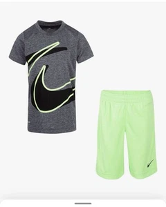 Nike Dri-FIT T-Shirt & Shorts Toddler Kid's Set Grey/Black/Neon Green 5T NEW! - Picture 1 of 1