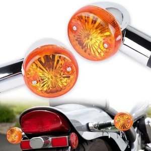 2PC Motorcycle Turn Signal Indicator Light Amber Blinker Bullet Chrome Universal - Picture 1 of 8