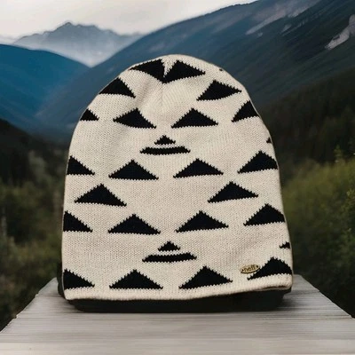 NEFF Headwear Ladies Ryder Beanie Hat Winter Cap - White & Black Pyramids - Image 1 of 4
