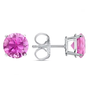 3 Ct Round Cut Pink Earrings Studs Solid Real 950 Platinum Push Back Basket - Picture 1 of 3